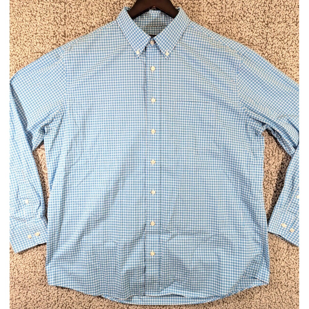 Jos A Bank Shirt Men XL Executive Collection Tailored Fit Blue Gingham Check L/S